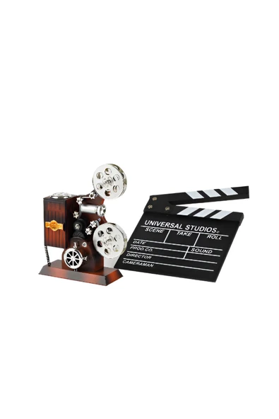 EXENET Sinema Film Makinesi Tasarım Hareketli Müzik Kutusu Klaket Hediyeli 2'li Set Dekoratif Sanat Paketi ürün görseli 1