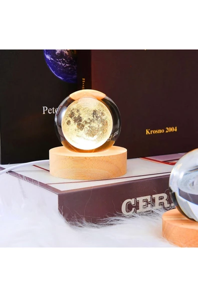 Wolawood Dolunay Kristal Cam Kar Küresi 3D LED Işıklı USB Ahşap Tabanlı Dekoratif Gece Lambası Hediyelik Seti ürün görseli 1
