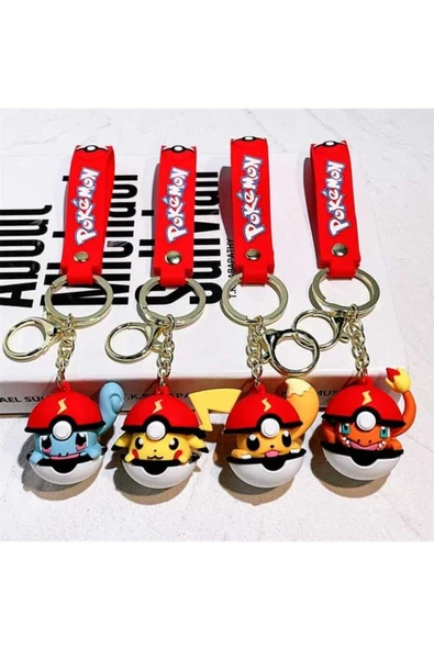 KOD 72 Pokemon Topu Pikachu Squirtle Charmander 3D Özel Üretim Silikon Anahtarlık Hediyelik  4 Adet Fiyatı ürün görseli 1