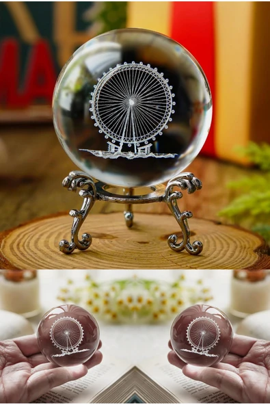 Wolawood Premium Kristal Cam Kar Küresi 3D Metal Standlı Dekoratif Biblo Şık Zarif Süs Hediyelik Özel Takım ürün görseli 1