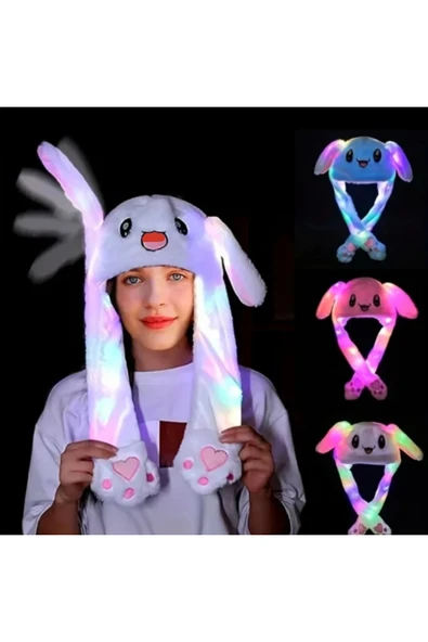 Wolawood Işıklı LED’li Kulakları Hareket Eden Eğlenceli Peluş Şapka Karakterli Karışık Renk & Model 1 Adet ürün görseli 1