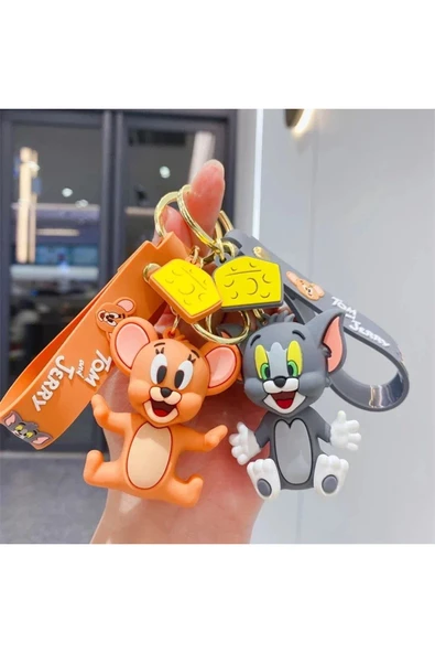 EXENET Tom ve Jerry 2'li Set Aksesuar Anahtarlık Kaliteli 3D Mega Boy Tasarım Özel Konsept Hediyelik Eşya ürün görseli 1
