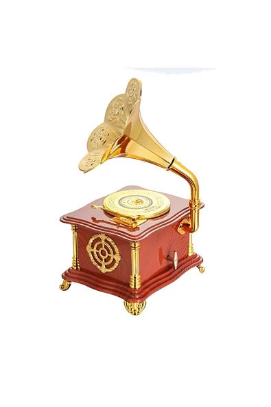 satior Nostaljik Mini Kahverengi Gramafon Müzik Kutusu - Mekanik Masa Aksesuarı Hediyelik ürün görseli 1