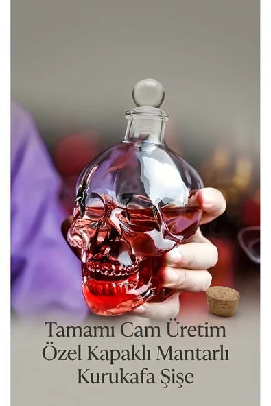 Wolawood Tamamı Cam Gotik Kurukafa Şişe Fantastik Dekoratif Kapaklı 3D Kafatası Özel Yapım Korku Cam Şişe ürün görseli 1