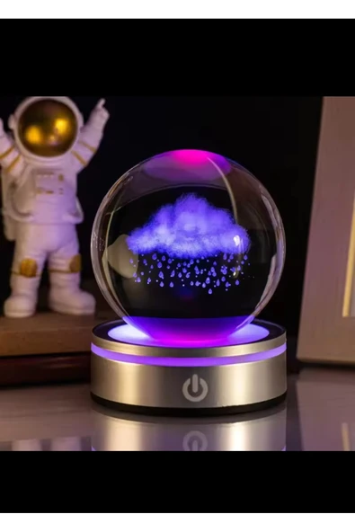 Wolawood Luxury Kristal Cam Kar Küresi USB’li 3D Lazer İşleme LED Lamba Işıklı Renkli Dönen Top Hediyelik Set ürün görseli 1