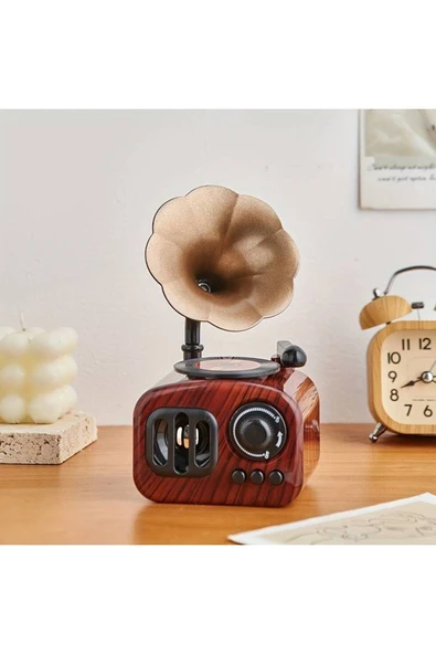 EXENET Klasik Radyo Ve Antika Gramofon Temalı Nostaljik Kurmalı Müzik Kutusu Dekoratif Hediyelik Eşya ürün görseli 1