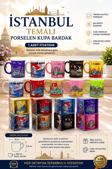 Wolawood İstanbul Temalı Porselen Kupa Bardak (1-Adet) Özel Baskılı Renkli Kahve Kupası, Çay Bardağı, Ev Ofis İçin Dekoratif, Turistik Hediyelik Eşya ürün görseli 1