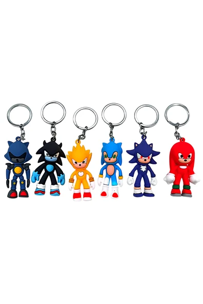 EXENET Kirpi Sonic Anahtarlık 6'lı Özel Seri Hediyelik Aksesuar Çanta Süsü Şirin Eğlenceli 3D Maskot Ürün ürün görseli 1