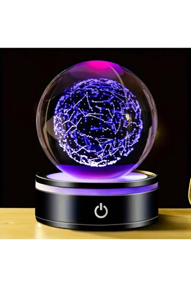 Wolawood Luxury Kristal Cam Kar Küresi USB’li 3D Lazer İşleme LED Lamba Işıklı Renkli Dönen Top Hediyelik Set ürün görseli 1