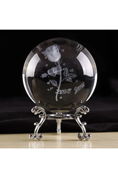 Wolawood Kristal Cam Kar Küresi I Love You Gül Temalı Metal Standlı Şık Zarif Konsept Hediyelik Dekoratif Set ürün görseli 1