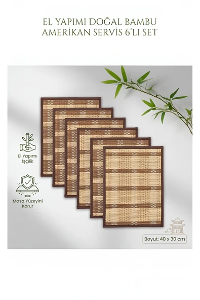 Wolawood Doğal Bambu 6'lı Amerikan Servis Seti Özel El Yapımı Natural Hasır Sofra Sunum Takımı ürün görseli 1