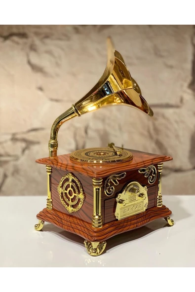 TAŞARAVM Gramofon Müzik Kutusu Çekmeceli Takı Kutulu Musıc Şöleni Dekoratif Premium Model Otantik Hediyelik ürün görseli 1