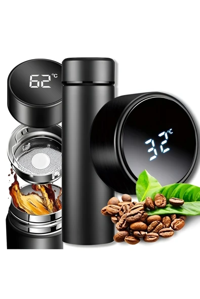 EXENET Premium LCD Ekran Dijital Göstergeli Dokunmatik Paslanmaz Çelik Termos Matara Akıllı Su Şişesi 500ml ürün görseli 1