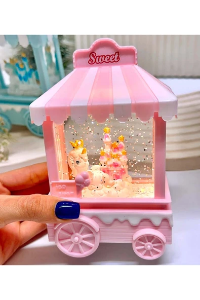 Wolawood Unicorn Mini Kar Küre Led Işıklı Müzikli Dondurma Arabası Simli Su Küresi Pilli Dekoratif Hediyelik ürün görseli 1