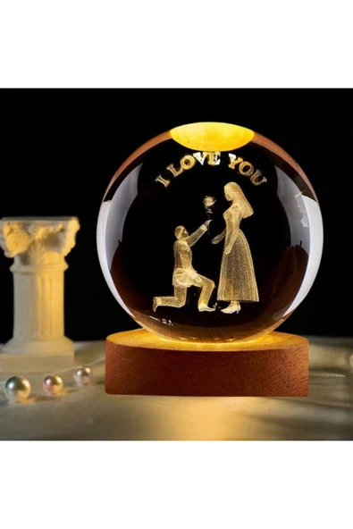 Wolawood Romantik Evlenme Teklifi I Love You Kristal Cam Küre LED Işıklı USB Ahşap Taban 3D Hediye Kar Küresi ürün görseli 1