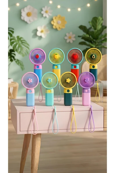 Wolawood Çiçekli ~ Meyveli Tema / Mini El Fanı 3•Hız Kademeli USB Şarjlı, Asmalı, İpli, Çantada Taşınabilir § Premium Seri Vantilatör Kaliteli Ultra Güçlü Minik Pervane ürün görseli 1