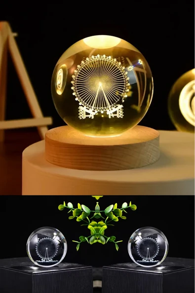 Wolawood Premium Kristal Cam Kar Küresi 3D Işıklı Biblo Lamba Ahşap Taban LED Dekoratif USB'li Hediyelik Seti ürün görseli 1