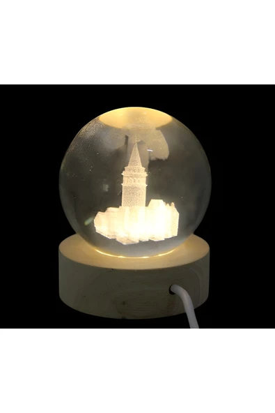 Wolawood Tarihi Büyüleyici Galata Kulesi İstanbul’un İkonik Simgesi USB'li Işıklı 3D Kristal Cam Kar Küresi ürün görseli 1