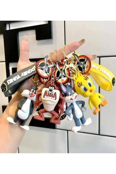 Taşarhome 4 Adet Sylvester Tazmanya Canavarı Bugs Bunny Tweety Figürlü,maskotlu Lisanlı Aksesuarlı Anahtarlık ürün görseli 1