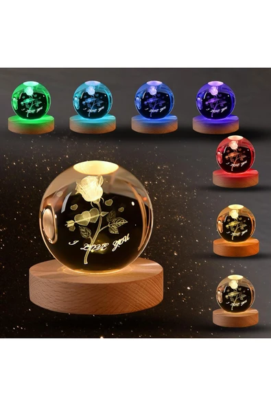 Wolawood I Love You Kristal Cam Kar Küresi LED Işıklı Renk Değiştiren 3d Lamba USB Ahşap Standlı Hediyelik ürün görseli 1