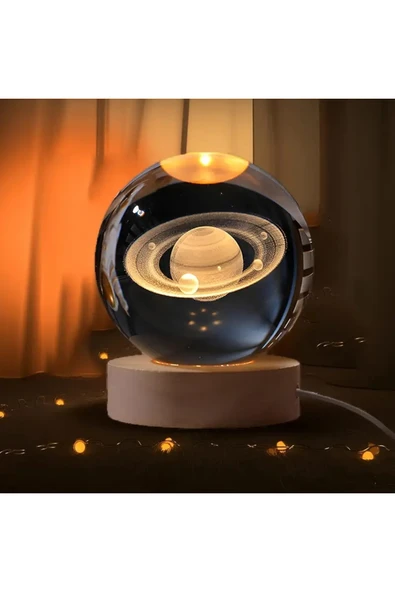 Wolawood Satürn Galaksi 3D Kristal Cam Kar Küresi LED Işıklı USB'li Doğal Ahşap Standlı Şık Hediyelik Dekor ürün görseli 1