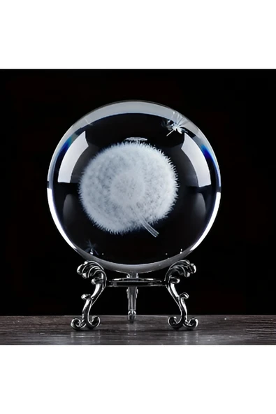EXENET Kristal Cam Küre Karahindiba Çiçeği Temalı Özel Seri Metal Ayaklı Dekoratif Hediyelik Kar Küresi ürün görseli 1