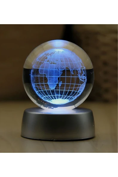 EXENET Kristal Cam Küre Özel Üretim 3D Hediye Dekoratif Işıklı Renkli Pilli VIP Premium Ev Ofis Set Lamba ürün görseli 1