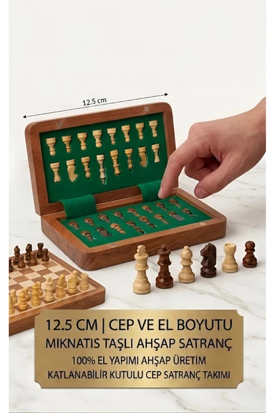 Wolawood El Yapımı 12.5 Cm Rosewood Maple Doğal Ahşap Satranç Seti Katlanır Mıknatıslı Kutulu Cep Boy Lüks Mini Çanta & Seyahat Tipi Chess Takım ürün görseli 1