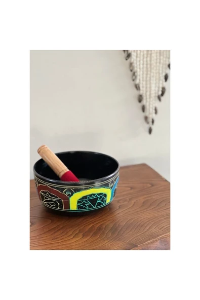 KOD 72 3 Renk Motifli Tibet Meditasyon Çanağı Meditasyon Kasesi Singing Bowl 19 cm çap Arındırıcı Ses Yoga ürün görseli 1