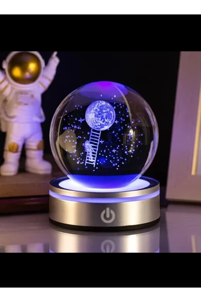 Wolawood Deluxe Kristal Cam Kar Küresi USB’li 3D Lazer İşleme LED Lamba Işıklı Renkli Dönen Top Hediyelik Set ürün görseli 1