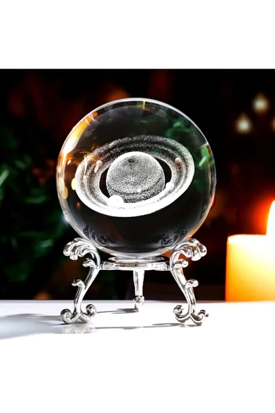EXENET Satürn Kristal Cam Küre Halkalı Gezegen Dekoratif Standlı Top Kar Küresi Özel Masaüstü Aksesuar Seti ürün görseli 1
