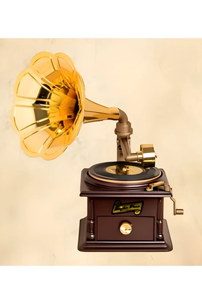 Wolawood Antika Tarzı Vintage Nostaljik Gramofon Müzik Kutusu Kurmalı Box Klasik Retro Hediyelik Dekor ürün görseli 1