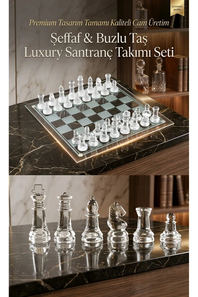 Wolawood Premium Seri Kristal Cam Satranç Seti Ultra Kalite VIP Şeffaf Üretim Prestijli Lüks Koleksiyon Takım ürün görseli 1