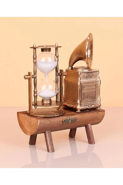 Wolawood Nostaljik Gramofon Tasarımlı Kum Saati Dekoratif Ev Ofis Masaüstü Aksesuar Vintage Retro Hediyelik ürün görseli 1
