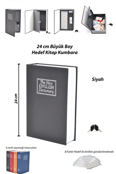 safebook 24 Cm Büyük Boy Gizli Kilitli Kitap Şeklinde Kasa Hedef Kumbara Siyah (8 HEDEFLİ) ürün görseli 1