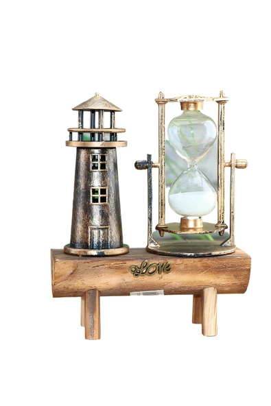 EXENET Doğal El Yapımı Vintage Ahşap Ayaklı Dekoratif Kum Saati Masaüstü Sanat Biblo Süs Hediyelik Eşya Set ürün görseli 1