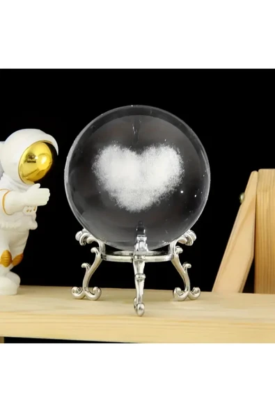 Wolawood Kalp Temalı 3D Kristal Cam Kar Küresi Metal Standlı Hediyelik Dekoratif Biblo Süs Zarif Konsept Set ürün görseli 1