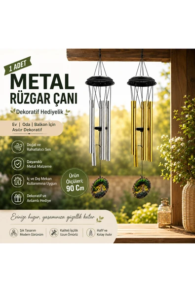Wolawood Mistik Sesli Metal Rüzgar Çanı Dekoratif Bahçe Balkon Ev Oda Asma Süsü Deprem Zili Feng Shui Huzur Çanı Luxury Tasarım 90 Cm ürün görseli 1