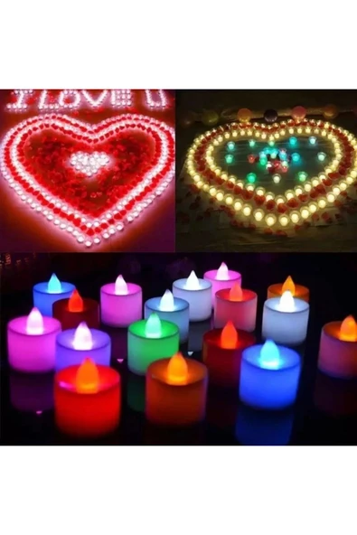 Sarego 24 Adet Pilli Led Işıklı Mum Özel Romantik Set Renkli Alevsiz Vip Seri Düğün Nişan Kına Paketi ürün görseli 1