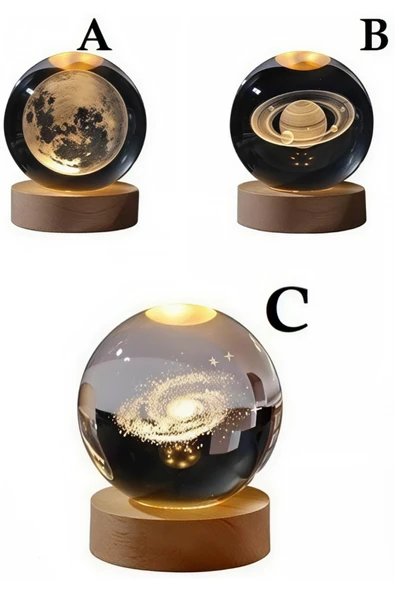 Wolawood Özel 3 Adet Set Halinde Kristal Cam Kar Küresi Işıklı Lamba Usb Ahşap Taban Led Dekoratif Hediyelik ürün görseli 1