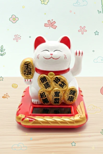 LUCKY CAT Japon Kültürü Bereket Şans Mutluluk Çağıran Şans Kedisi Solar Panelli Hareketli Pati Maneki Neko ürün görseli 1