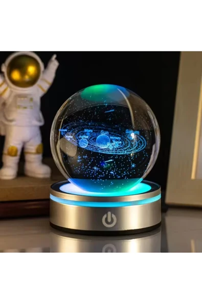 Wolawood Luxury Kristal Cam Kar Küresi USB’li 3D Lazer İşleme LED Lamba Işıklı Renkli Dönen Top Hediyelik Set ürün görseli 1