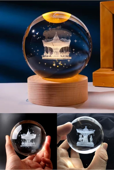 Wolawood Premium Kristal Cam Kar Küresi 3D Işıklı Biblo Lamba Ahşap Taban LED Dekoratif USB'li Hediyelik Seti ürün görseli 1