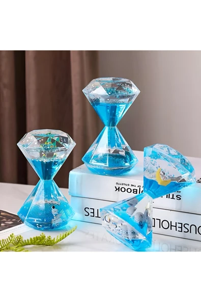 Wolawood Elmas Tasarım Sıvı Kum Saati Kristal Masa Üstü Aksesuar Mavi Renkli Stres Giderici Hediye Dekoratif ürün görseli 1