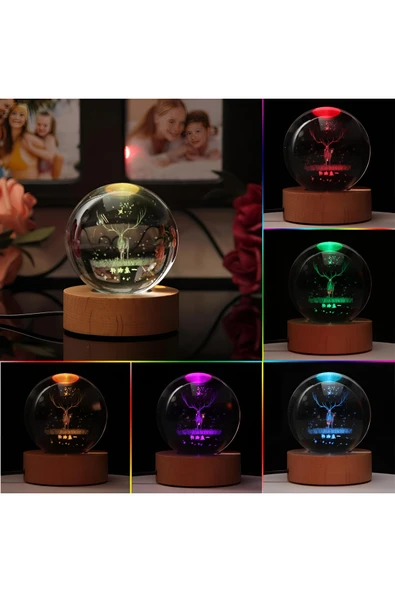 Wolawood Kristal Cam Kar Küresi 3D Ren Geyik Temalı Renk Değiştiren USB Ahşap Taban Dekoratif Masaüstü Lamba ürün görseli 1