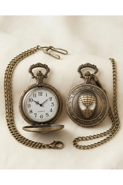 Wolawood Örümcek Adam Motifleri Köstekli Cep Saati Retro Aksesuar Vintage Zincirli Quartz Nostaljik Özel Koleksiyon Hediyelik Saat ürün görseli 1