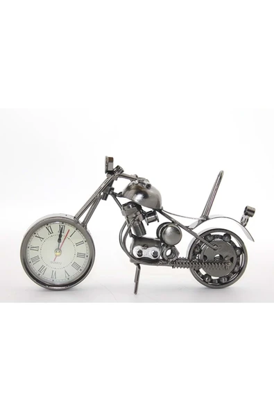 Sarego Dekoratif Metal Motorsiklet Saatli El Yapımı Motor Aksesuar Klasik Retro Masaüstü Hediyelik Dekor ürün görseli 1