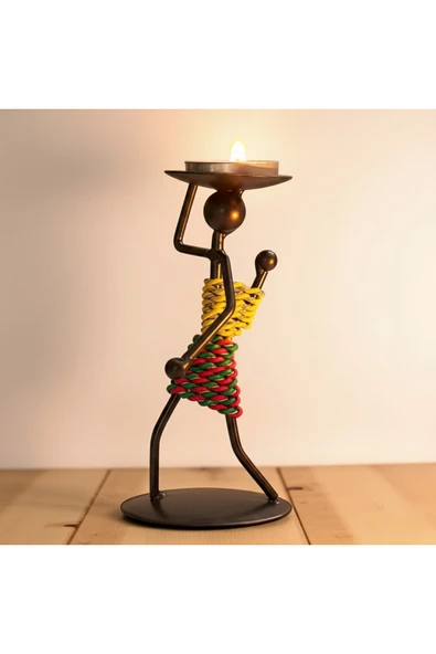 Wolawood Afrika Temalı Etnik Figürlü Yöresel Demir Mumluk Şamdan Tutucu Retro Masaüstü Dekoratif Aksesuar ürün görseli 1