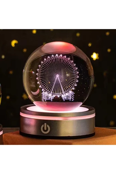 Wolawood Luxury Kristal Cam Kar Küresi USB’li 3D Lazer İşleme LED Lamba Işıklı Renkli Dönen Top Hediyelik Set ürün görseli 1