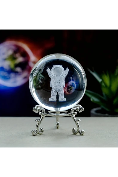 Wolawood Kristal Cam Kar Küresi 3D Astronot Temalı Metal Standlı Dekoratif Konsept Hediyelik VIP Masaüstü Set ürün görseli 1